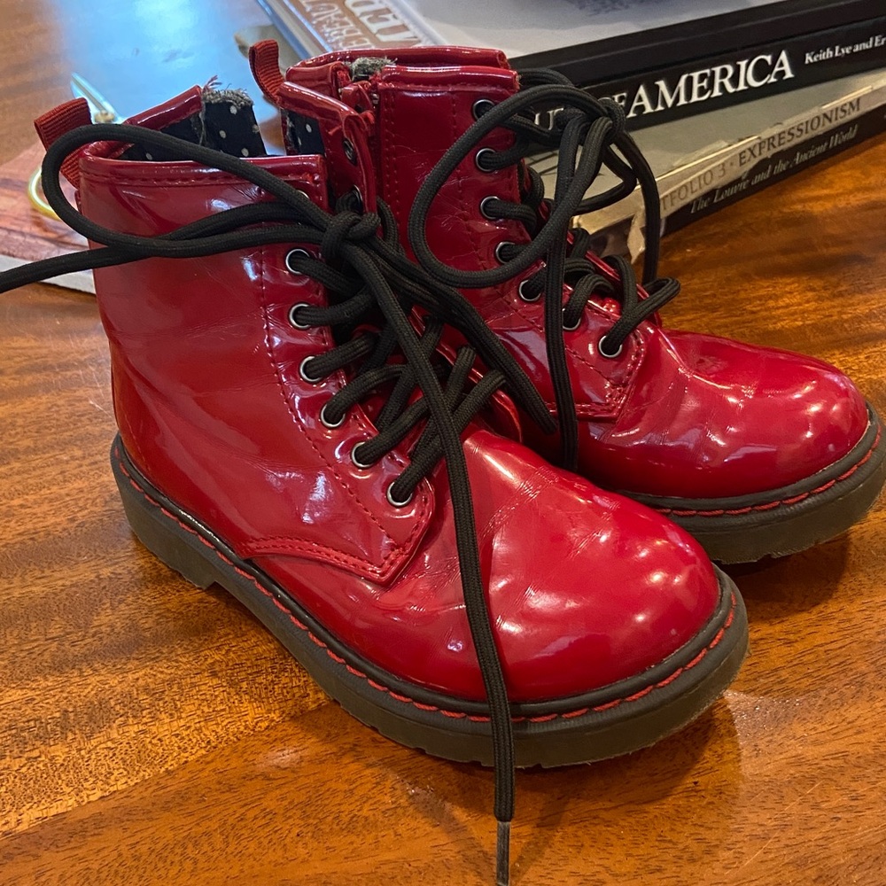 Zara Girl’s Red Patent Leather Combat boot style size 10 (EU 27)